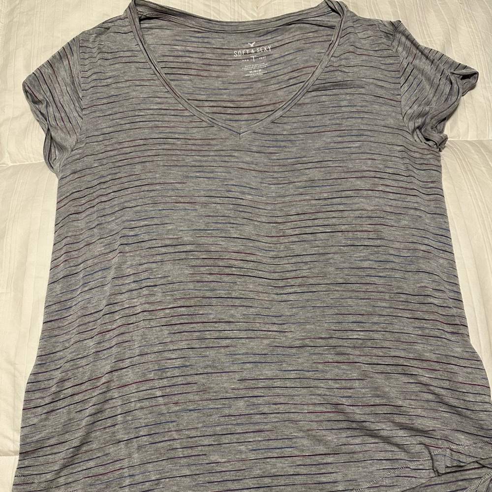 American Eagle Gray Stripe Shirt Medium